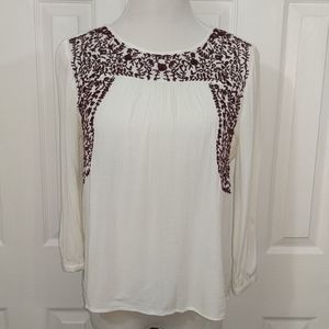 Altar'd State White Blouse with Maroon Embroidery
